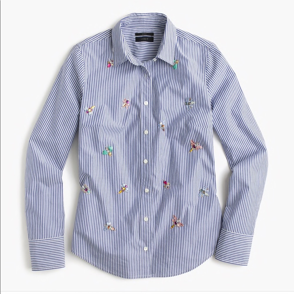 J. Crew Perfect Shirt Bee Embellishment Shirt